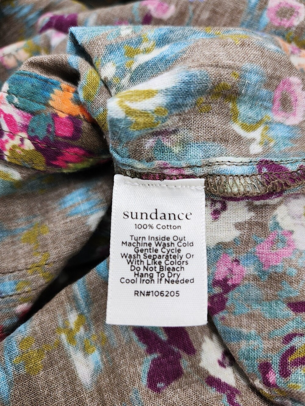 Sundance Olive Floral Joy 100% Cotton Lighweight Long Sleeve Button Down Blouse - Picture 9 of 11